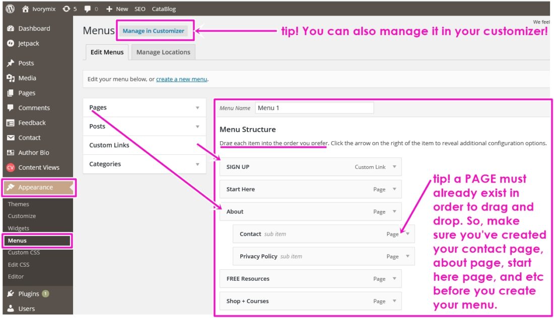 Complete guide to organizing blog menus and side bars - Ivory Mix