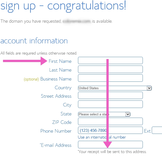 Start a blog - enter your account info