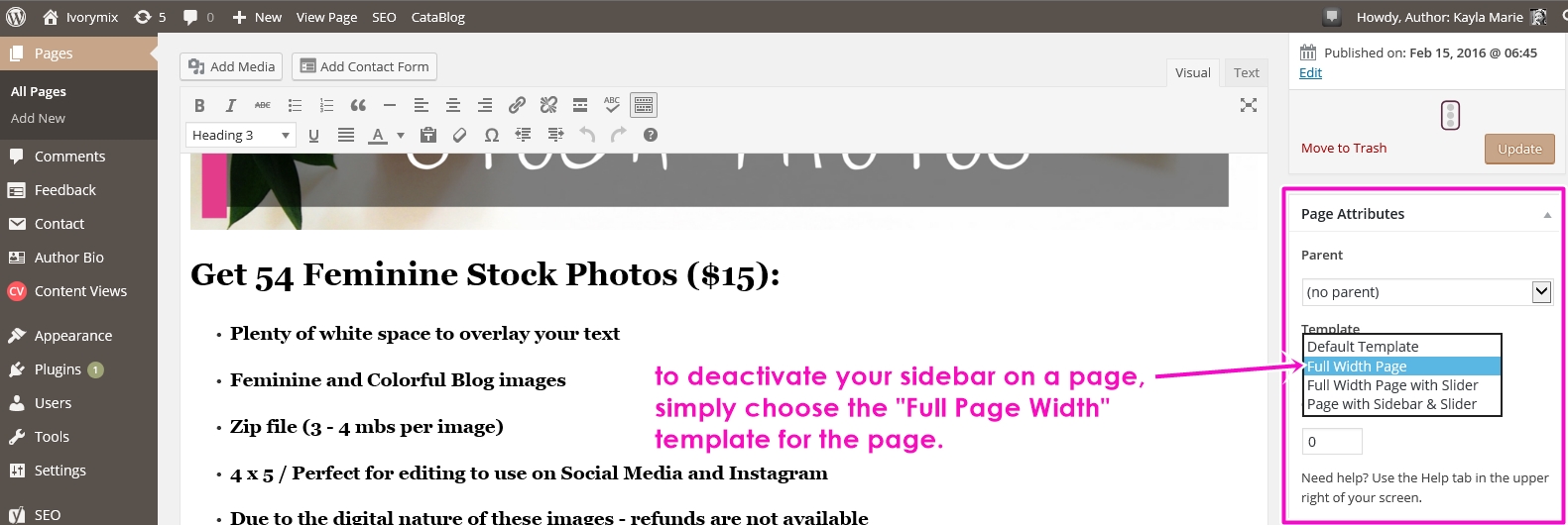 deactive your blog side bar