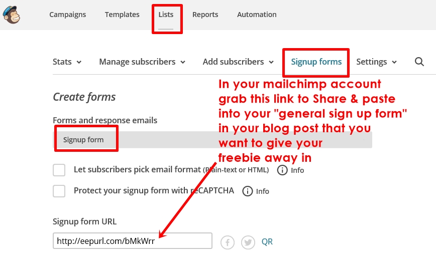 subscribe link from mailchimp