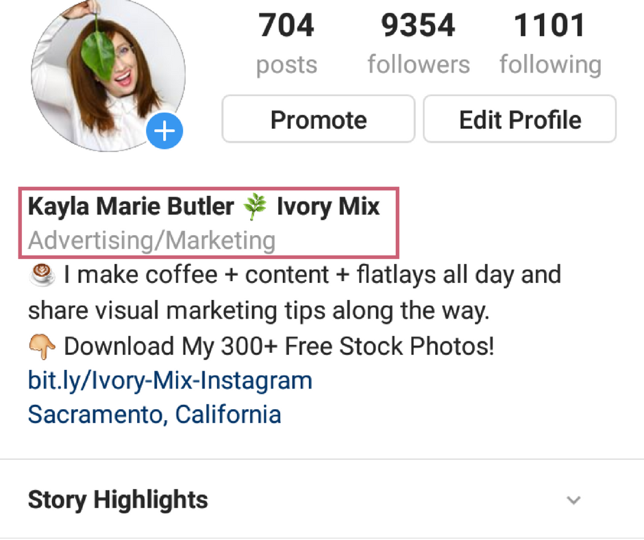 Sample of instagram profile