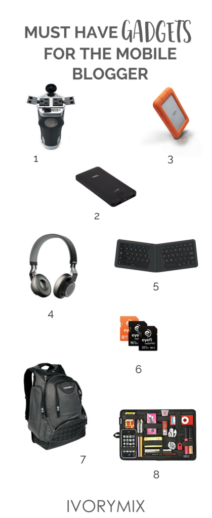 must have gadgets for the mobile travel blogger, including portable wifi , bluetooth headphones and more