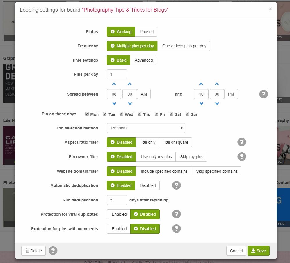 BoardBooster Looping Screen Shot Example