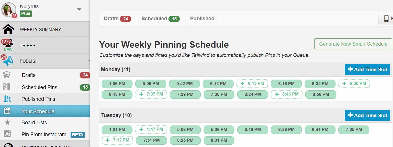 tailwind pin schedule doesnt match my schedule