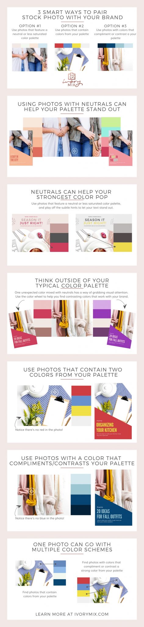 Smartest ways to use stock photos for your brand || Grab the tools and resources for pairing photos with your brand and different types of color palettes. These tips are unexpected and will totally open up your branding world!
