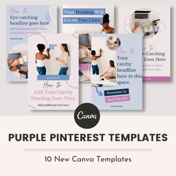 Purple Pinterest Graphic Templates (10 Canva templates)