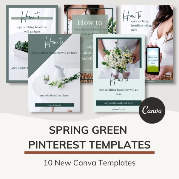 Pinterest Pins - Spring Green (10 Canva Templates)