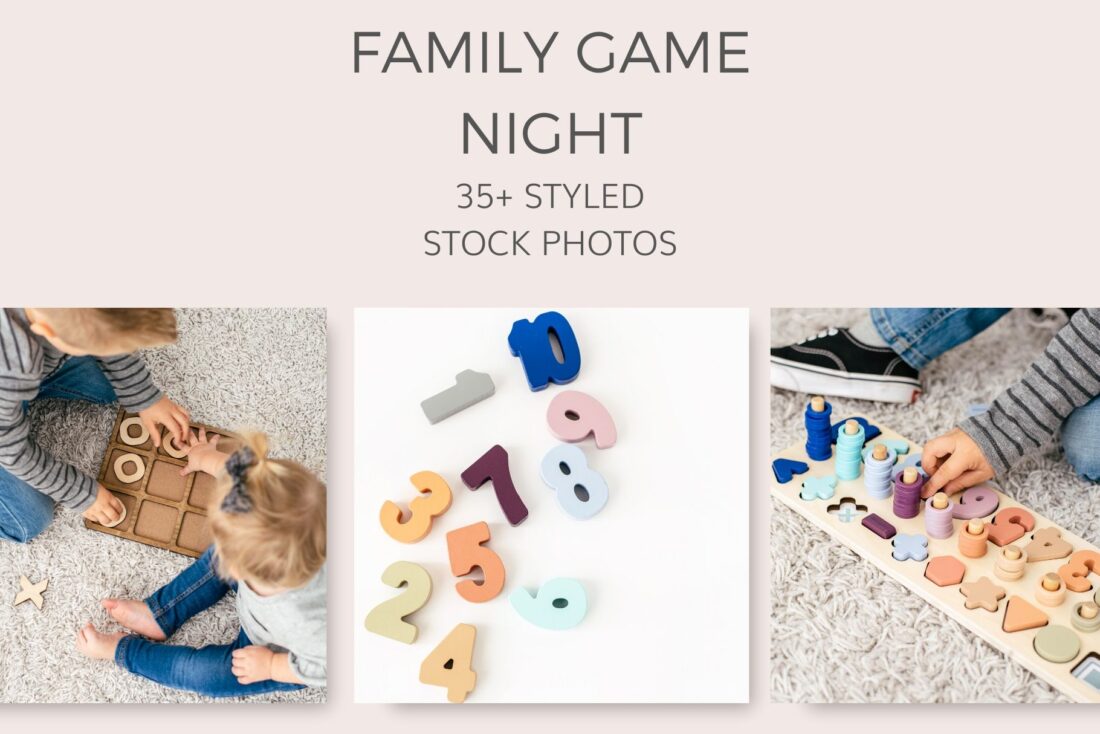 Family Kids Game Night New Years Styled Stock Photos