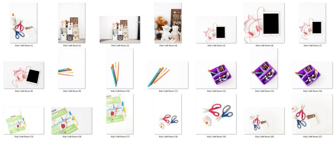 Kids craft room styled stock photos