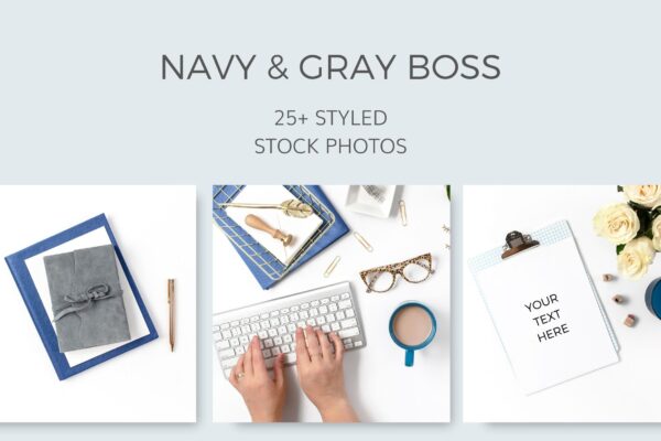 Navy White Gray Grey Business Styled Stock Photos Flat Lays