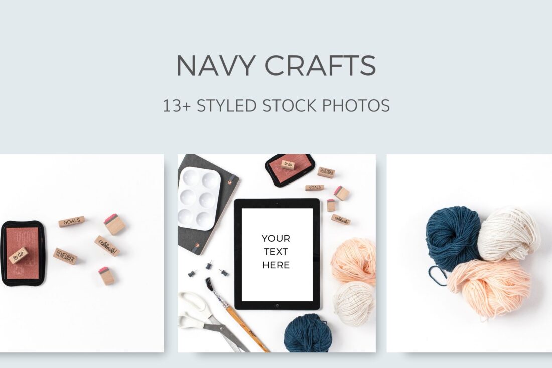 Navy Grey Craft Styled Stock Photos