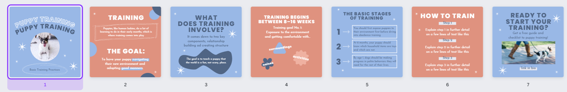 Step-by-step training Instagram carousel canva template