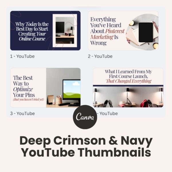 Deep Crimson and Navy - YouTube Thumbnails (Canva templates)