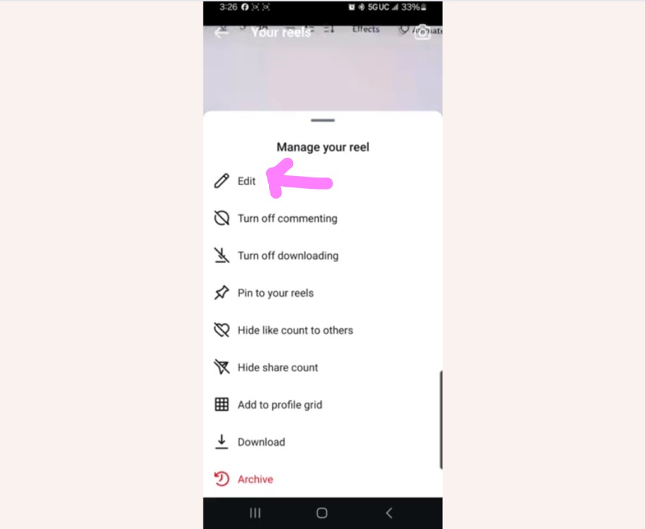 How to Change Your Instagram Reel Cover Image After Posting-tap manage and edit