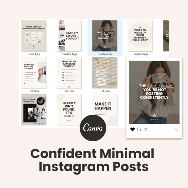 Confident Minimal Instagram, Carousels, Blogs (30+ Canva templates)
