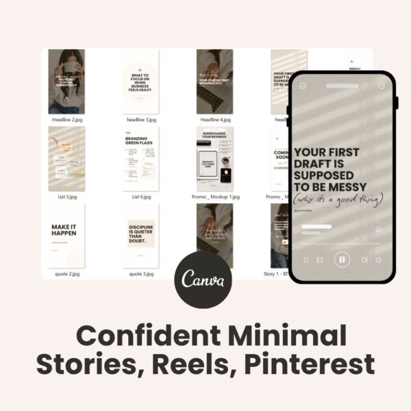 Confident Minimal Reels, Stories, and Pinterest (30+ Canva templates)