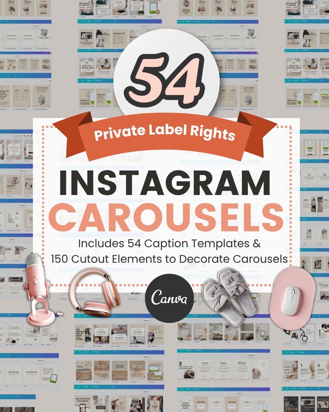 54 Instagram Carousel Templates + Captions - Now (PLR) Private Label Rights