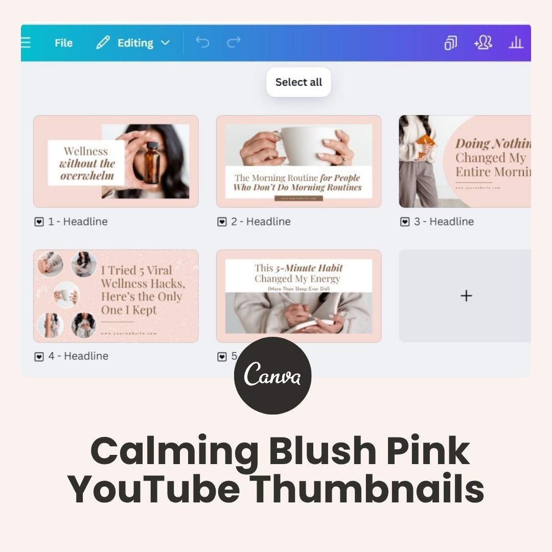 Calming Blush Pink - YouTube Thumbnails (Canva templates)