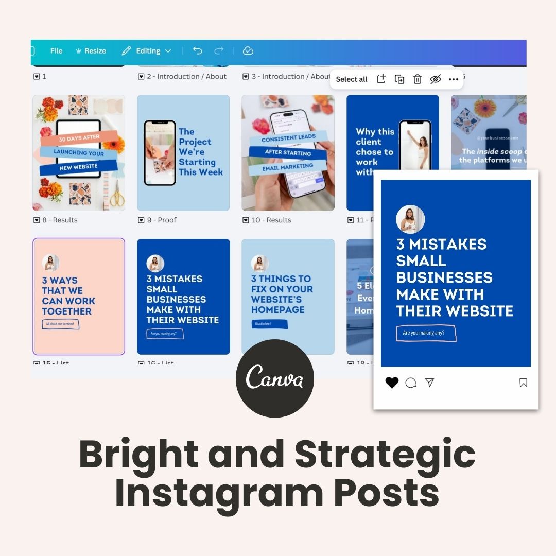 Bright and Strategic -  Instagram, Carousels, Blogs (30+ Canva templates)
