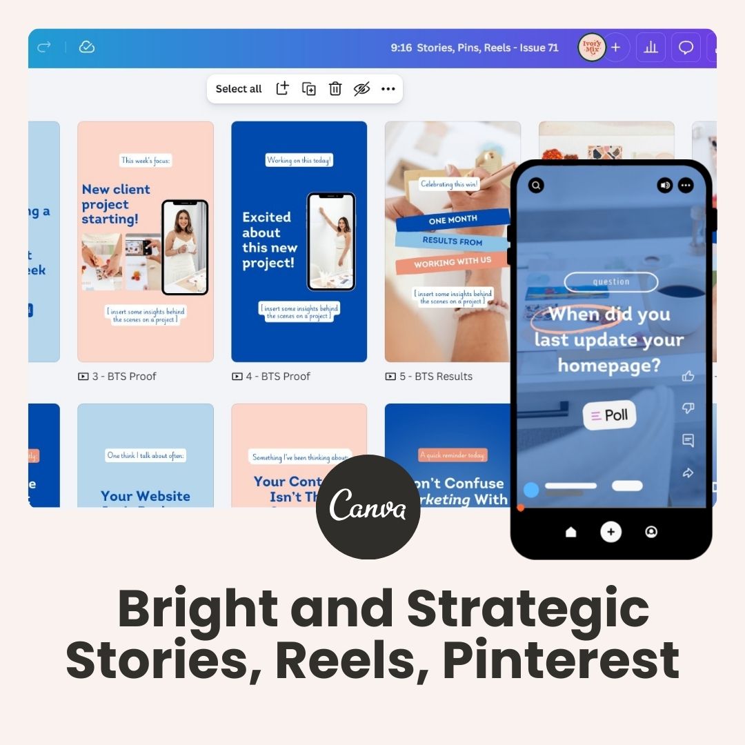 Bright and Strategic - Reels, Stories, and Pinterest (30+ Canva templates)
