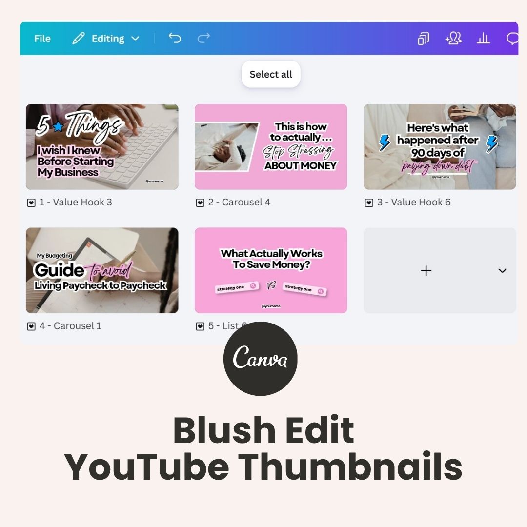 Blush Edit - YouTube Thumbnails (Canva templates)